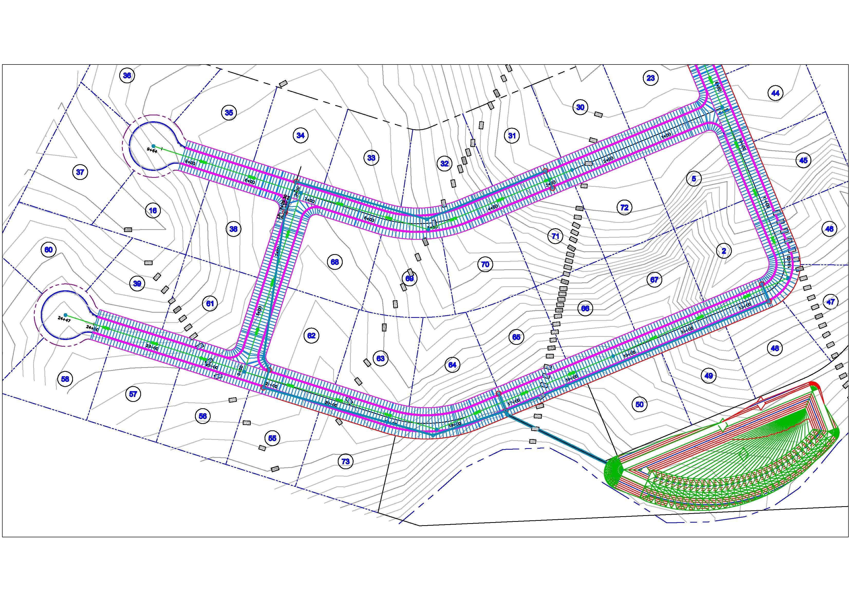 Residential Topographic Survey CAD drawing with contours and road design
